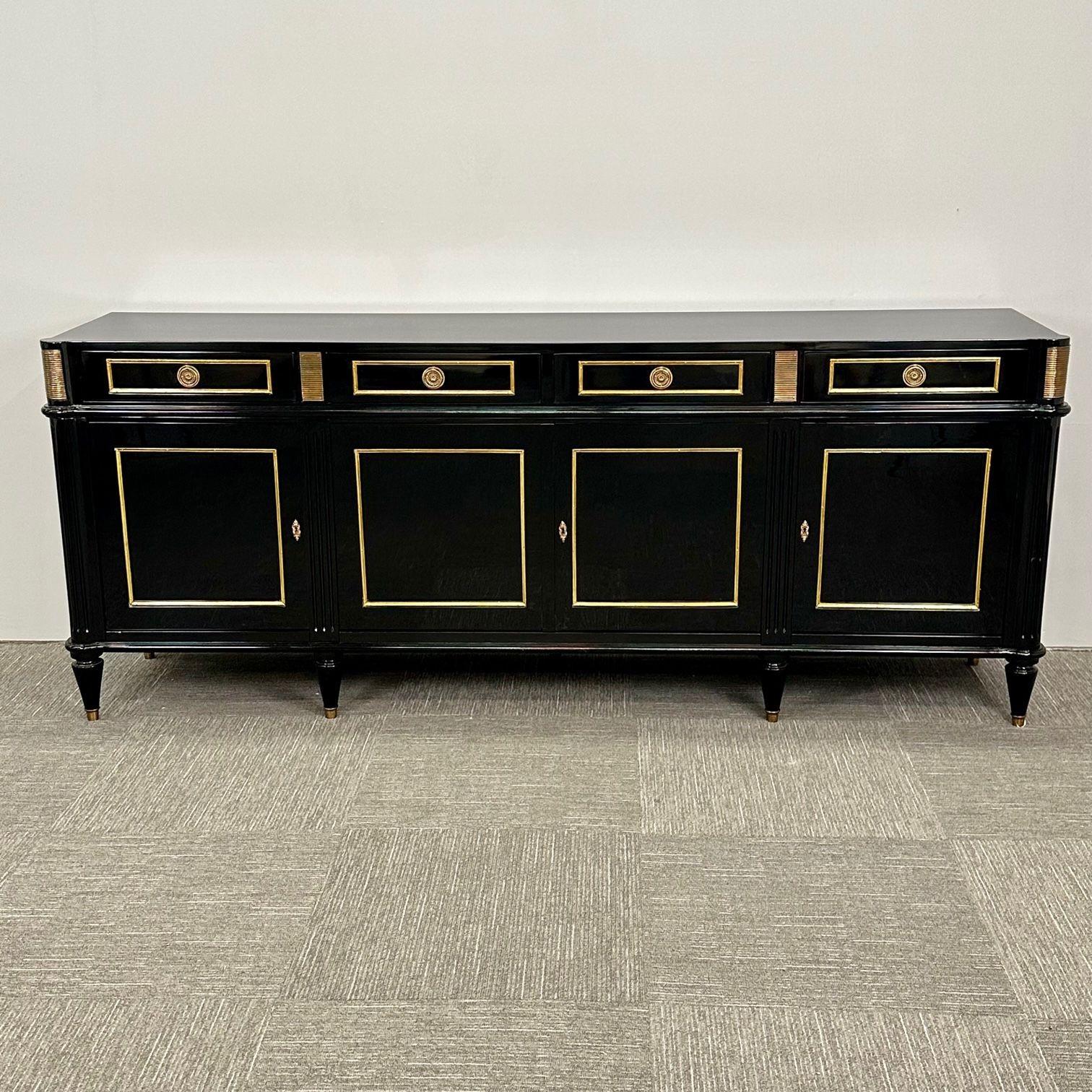 Mid-20th Century Hollywood Regency Style Black Lacquer Sideboard, Credenza , Maison Jansen Style For Sale