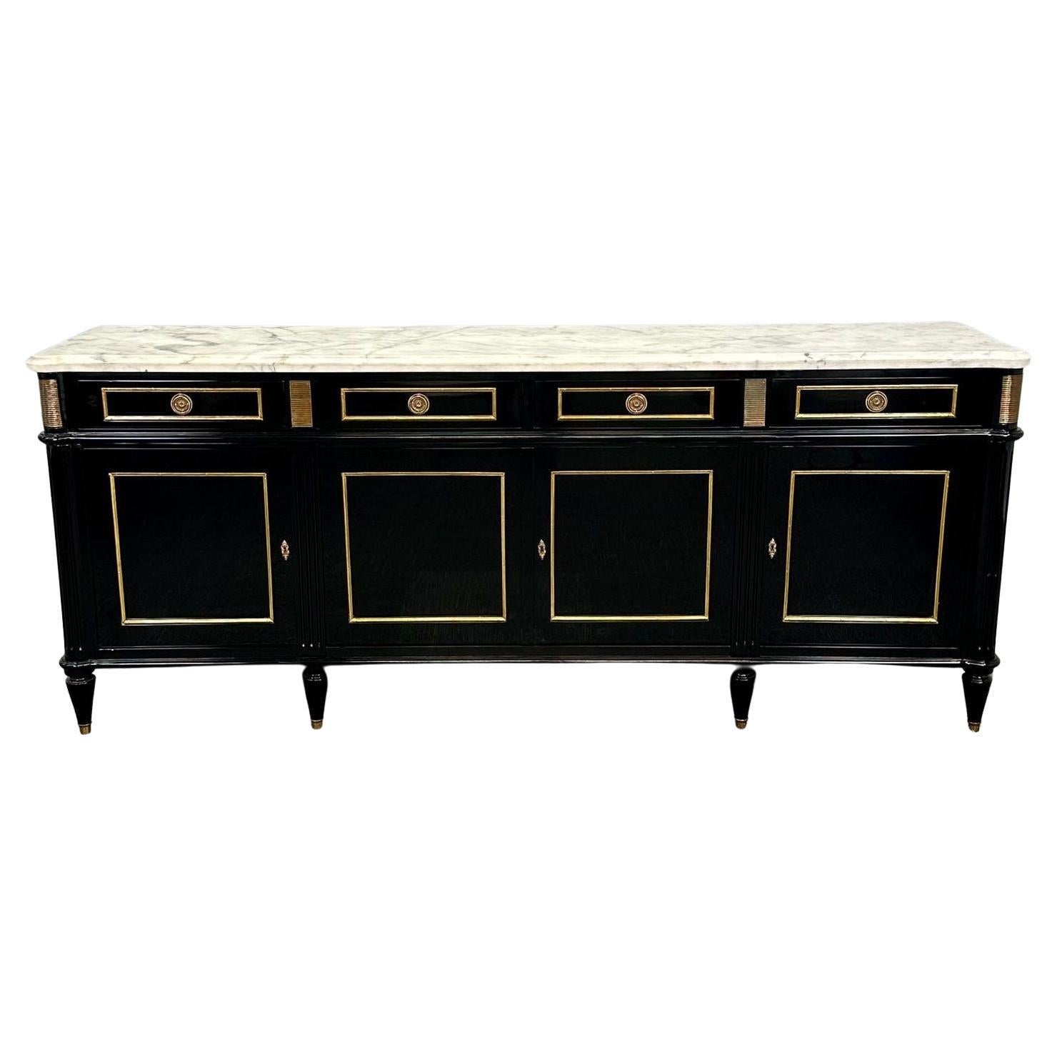 Hollywood Regency Style Black Lacquer Sideboard, Credenza , Maison Jansen Style