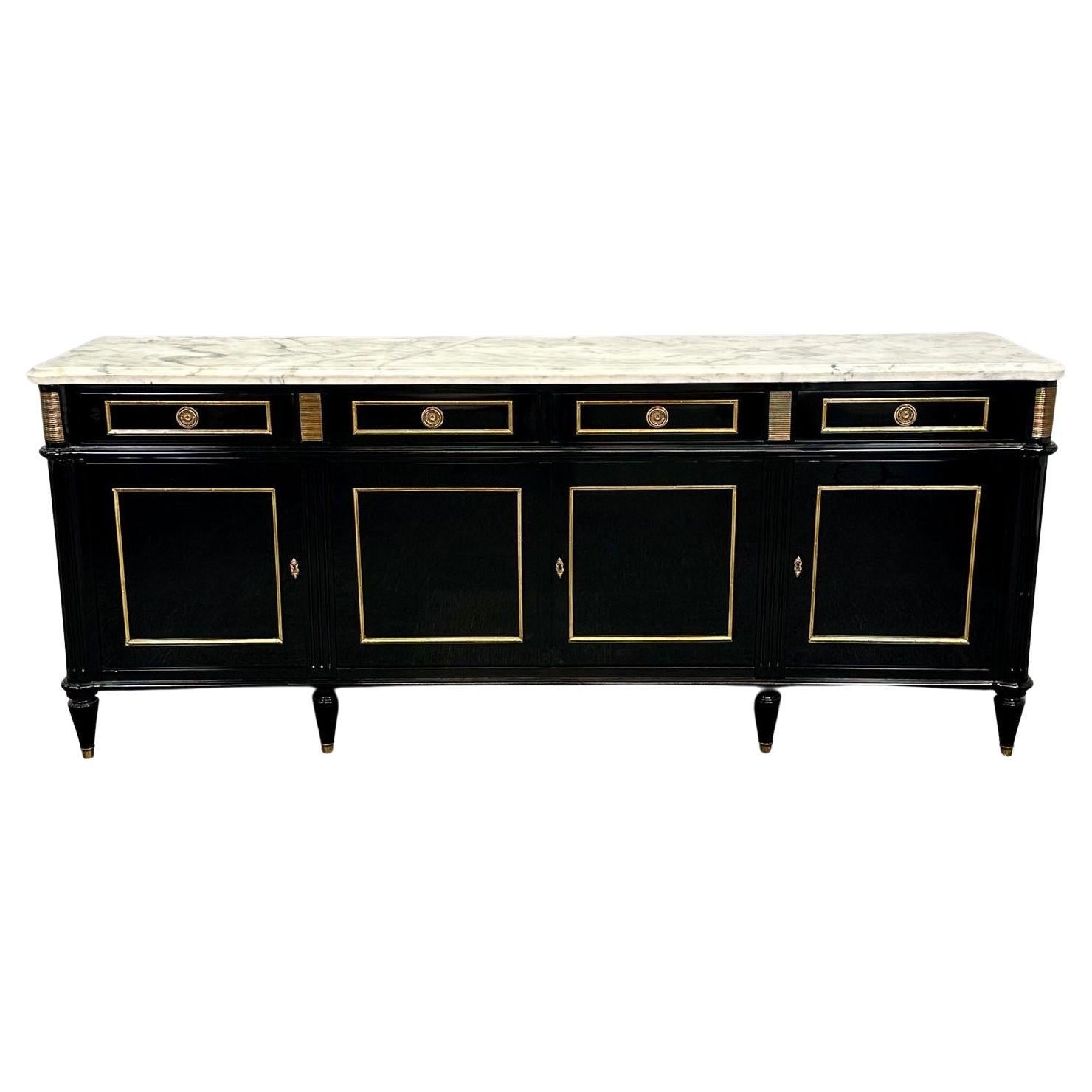 Hollywood-Regency-Sideboard, Anrichte im Stil von Maison Jansen, schwarzer Lack im Angebot