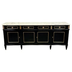 Hollywood-Regency-Sideboard, Anrichte im Stil von Maison Jansen, schwarzer Lack