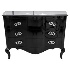 Hollywood Regency Style Black Lacquered Chest of Drawers