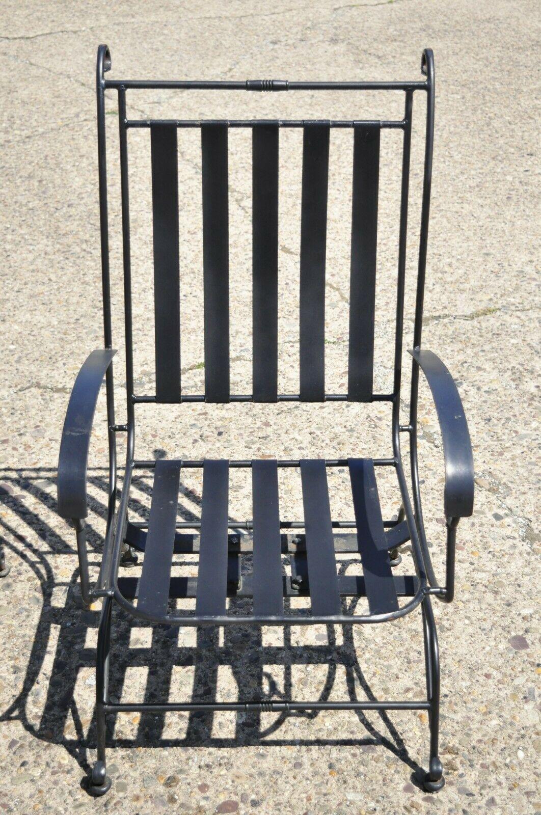 Hollywood Regency Style Black Wrought Iron Spring Patio Garden Chairs - a Pair In Good Condition In Philadelphia, PA