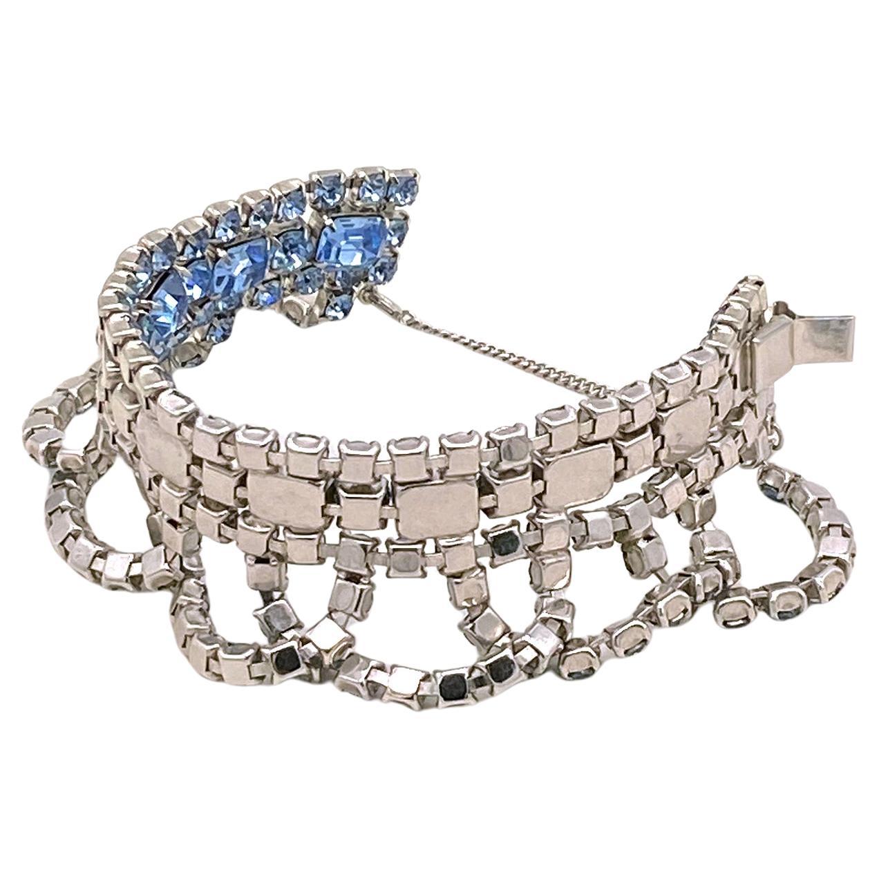  Hollywood Regency Style Blue Garnished Bracelet  In Good Condition For Sale In Atlanta, GA