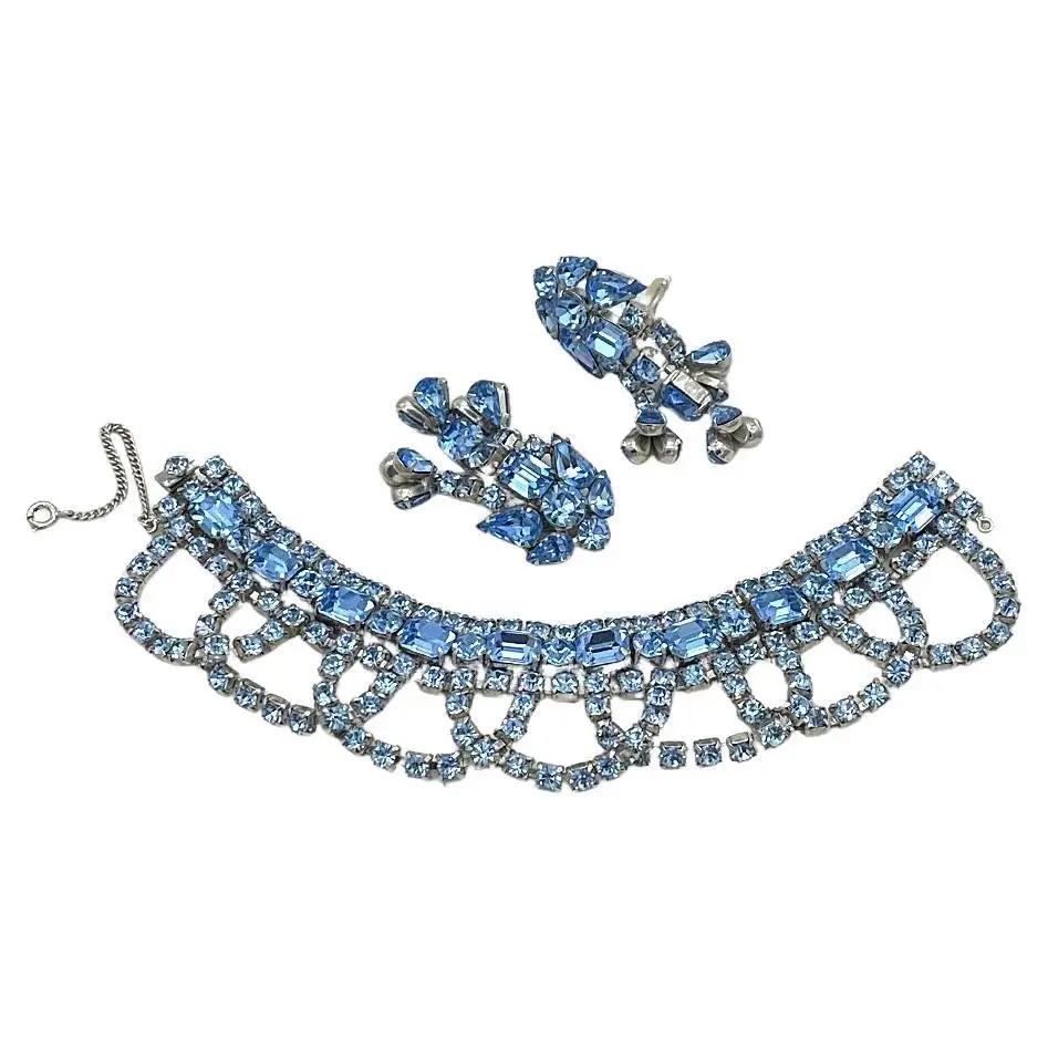 Women's  Hollywood Regency Style Blue Garnished Bracelet  For Sale