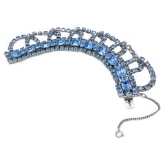 Vintage  Hollywood Regency Style Blue Garnished Bracelet 