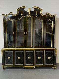 Hollywood Regency Style Bookcase / China Cabinet, Ebonized, Grosfeld House