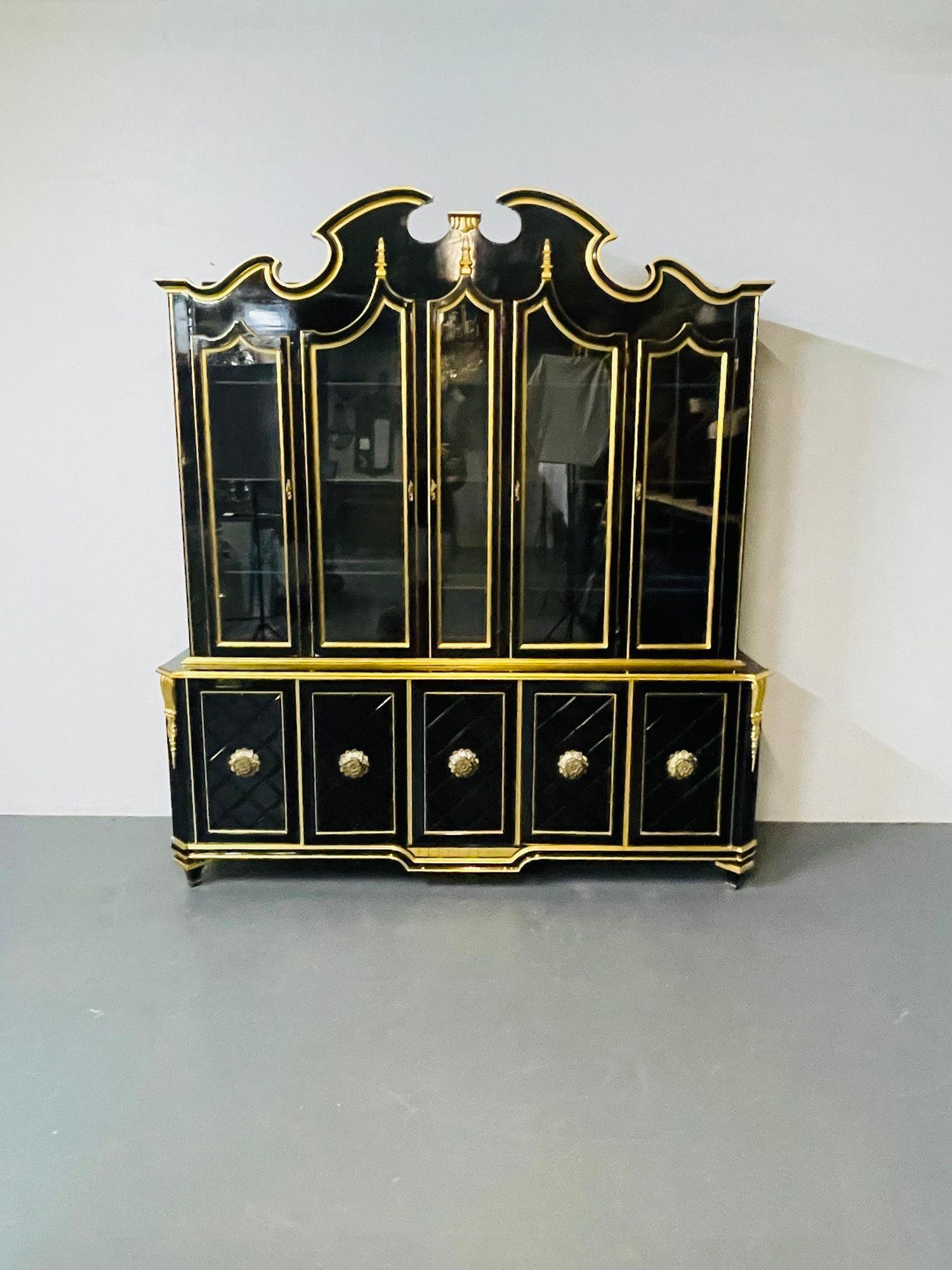 Hollywood Regency Style Bookcase / China Cabinet, Ebonized, Grosfeld House In Good Condition For Sale In Stamford, CT