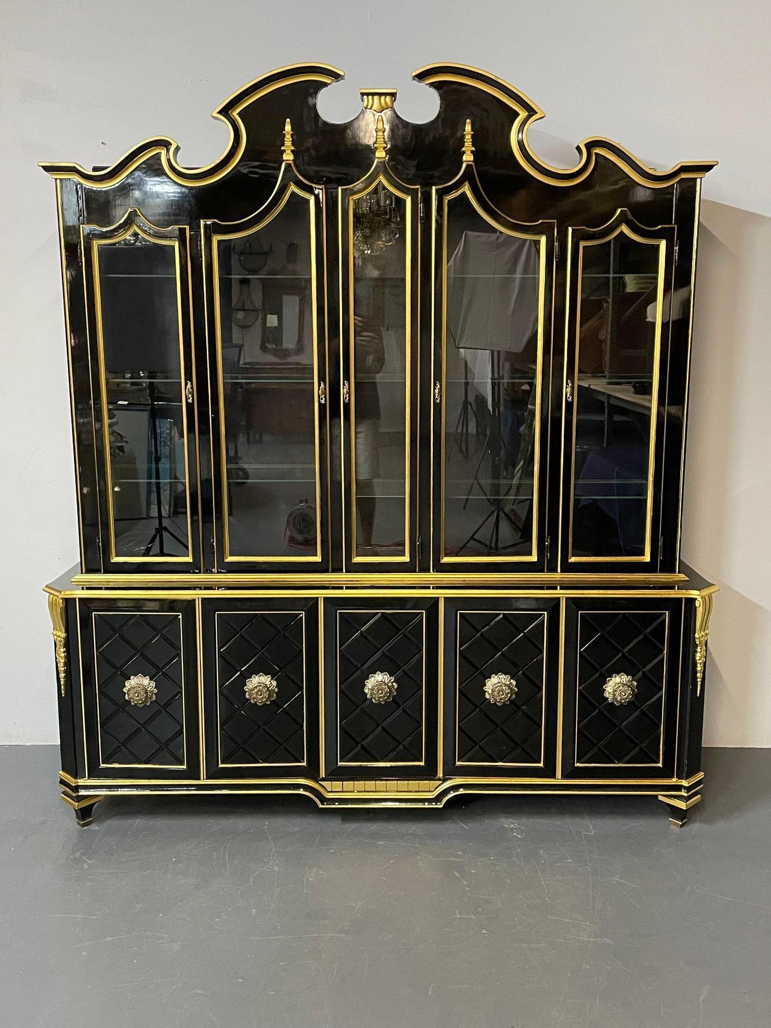 Glass Hollywood Regency Style Bookcase / China Cabinet, Ebonized, Grosfeld House For Sale
