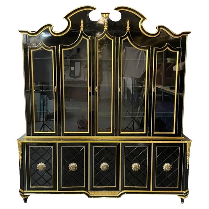 Hollywood Regency Style Bookcase / China Cabinet, Ebonized, Grosfeld House For Sale