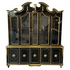 Antique Hollywood Regency Style Bookcase / China Cabinet, Ebonized, Grosfeld House