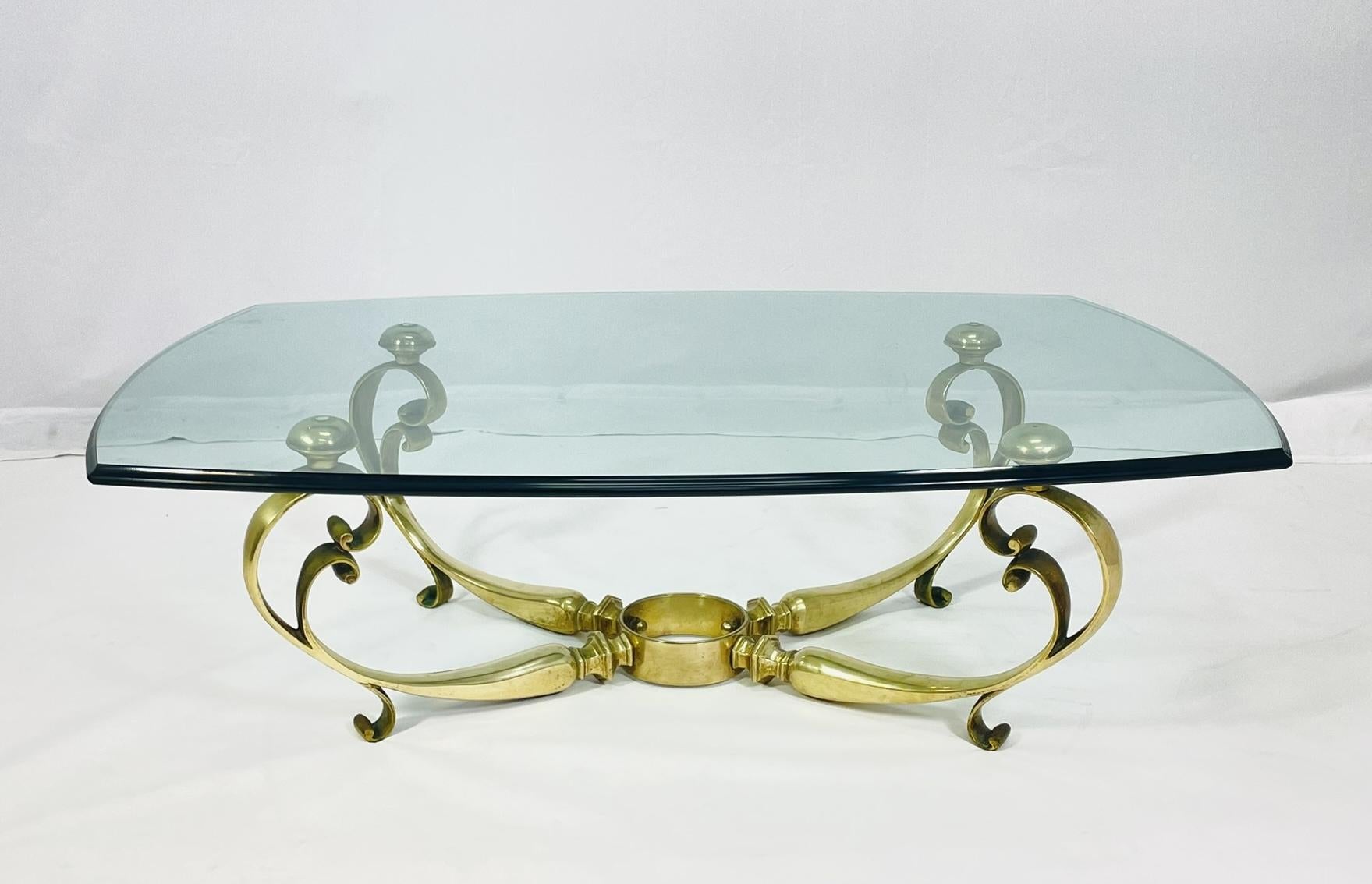Art Deco Hollywood Regency Style Brass and Glass Coffee Table, France, 1940s For Sale