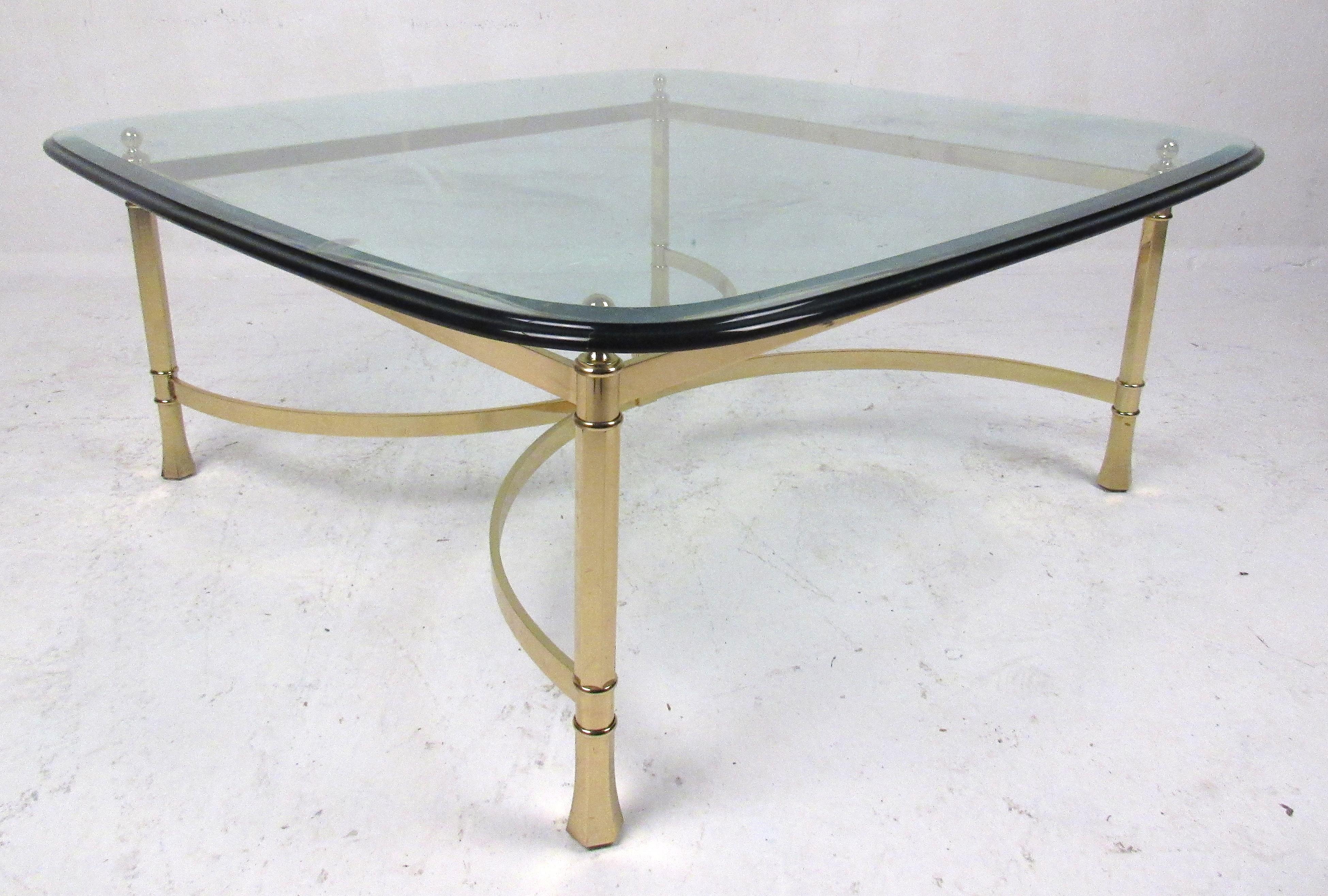 American Hollywood Regency Style Brass and Glass Top Coffee Table