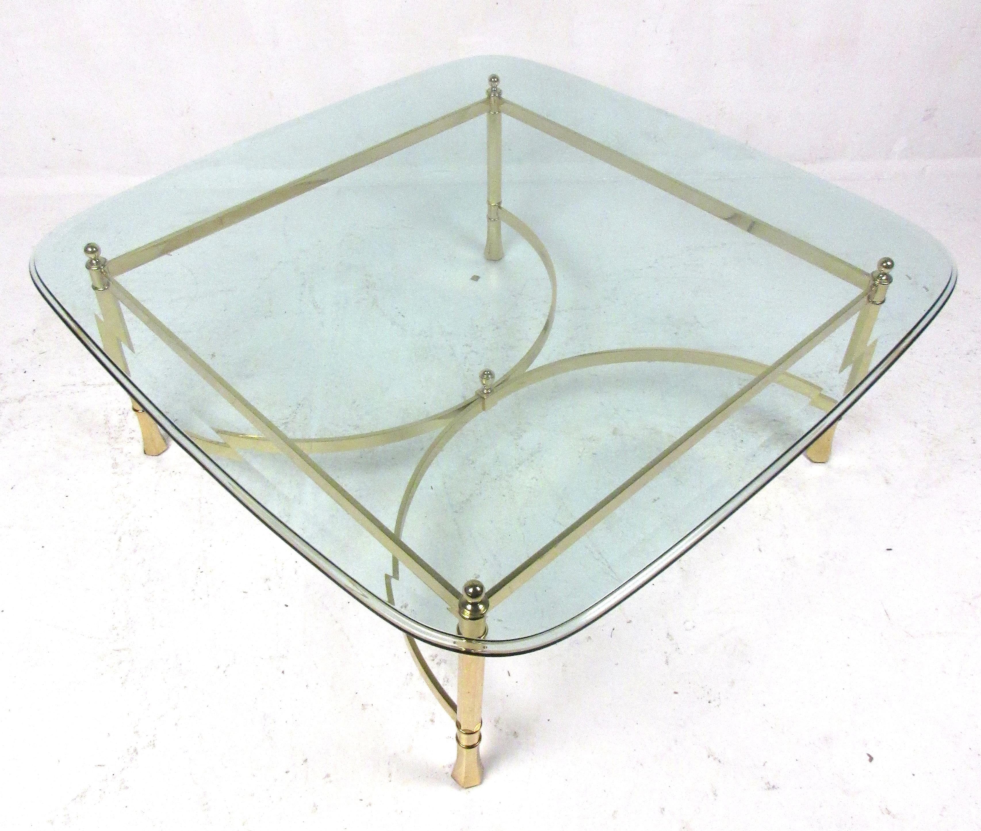 Hollywood Regency Style Brass and Glass Top Coffee Table In Good Condition In Brooklyn, NY