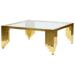 Hollywood Regency Style Brass and Glass Waterfall Coffee Table