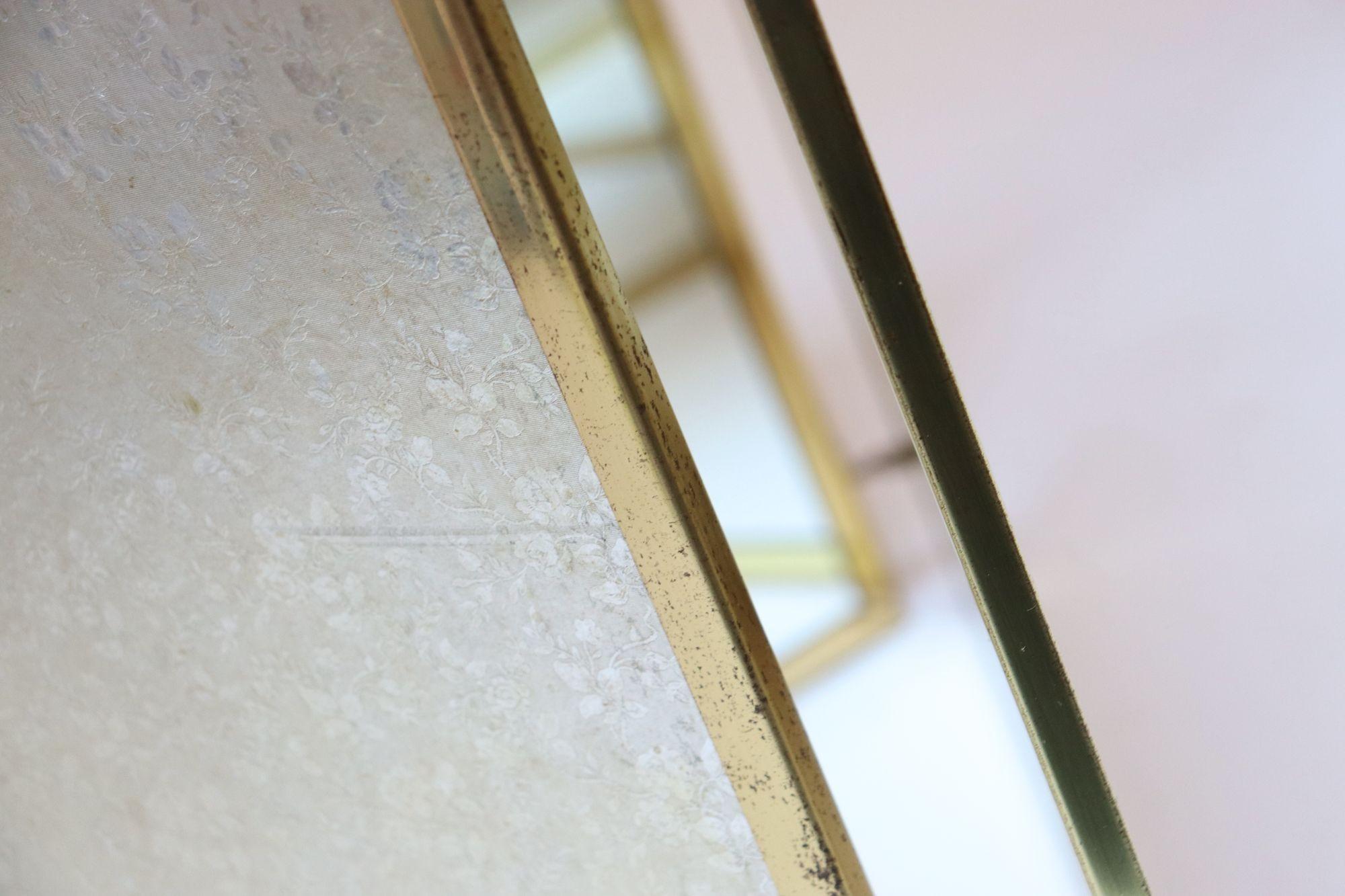 Hollywood Regency- Style Brass and Silver Brocade Trifold Table / Vanity Mirror 6