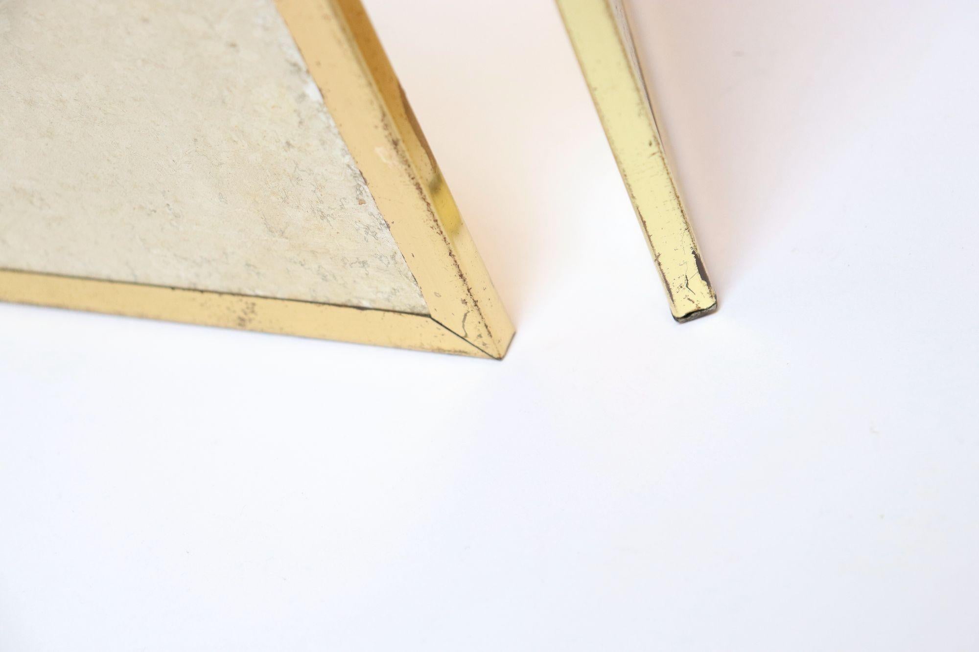 Hollywood Regency- Style Brass and Silver Brocade Trifold Table / Vanity Mirror 8