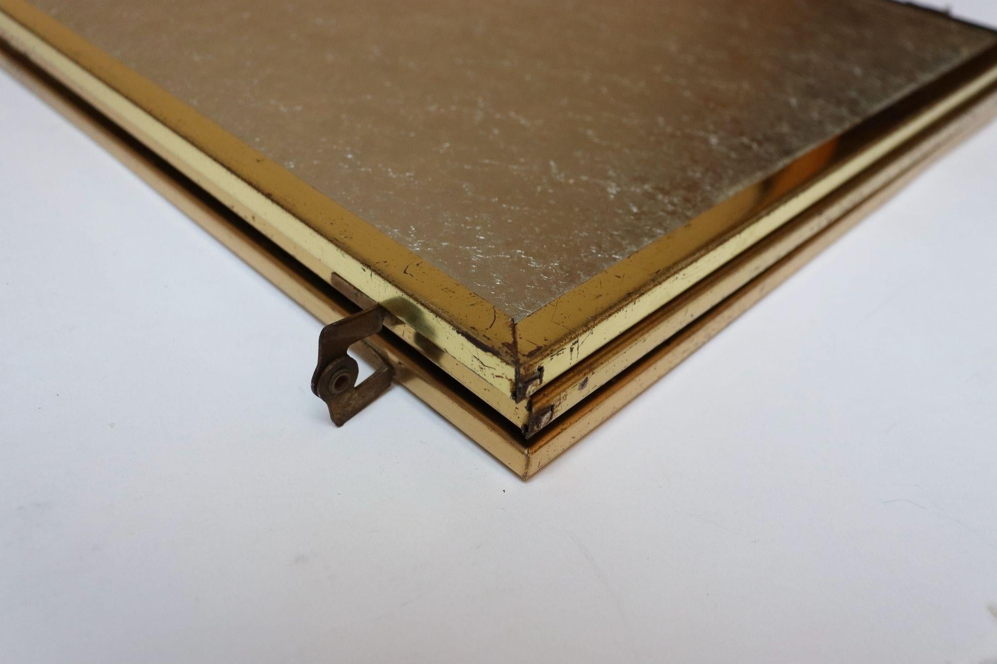 Hollywood Regency- Style Brass and Silver Brocade Trifold Table / Vanity Mirror 10