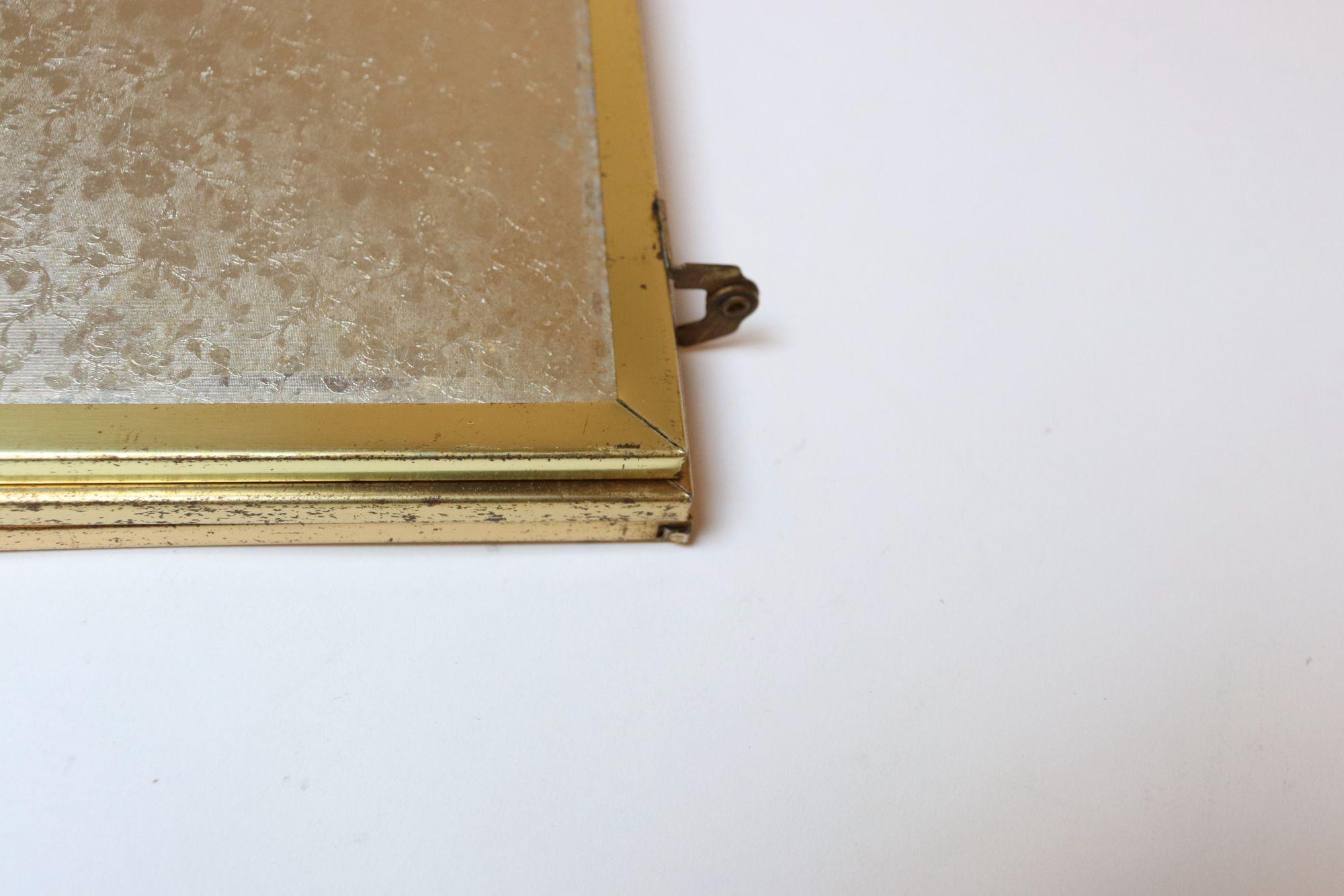 Hollywood Regency- Style Brass and Silver Brocade Trifold Table / Vanity Mirror 12