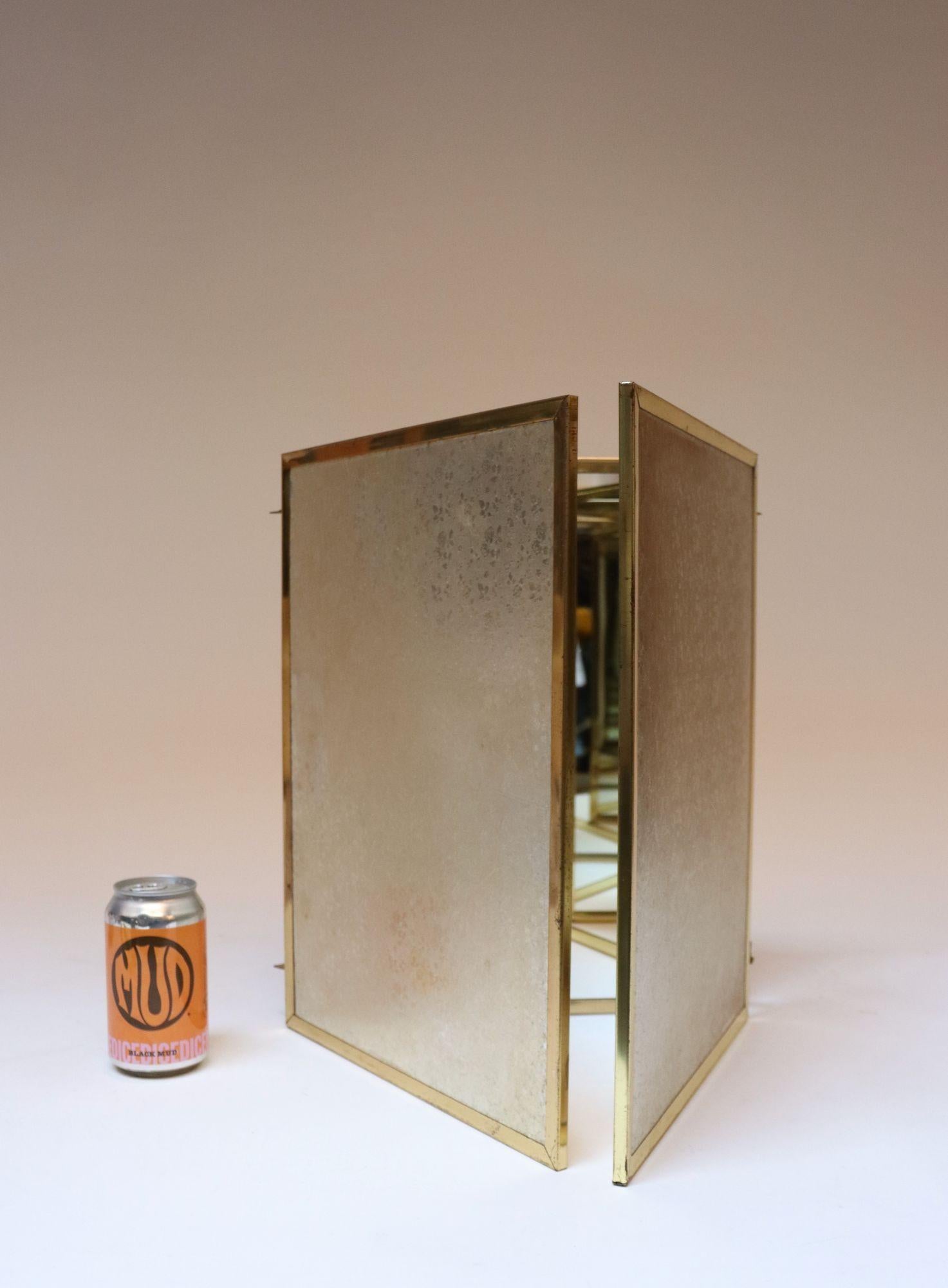Hollywood Regency- Style Brass and Silver Brocade Trifold Table / Vanity Mirror 2