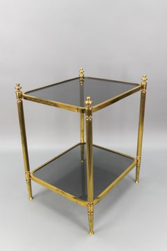 Hollywood Regency Style Brass and Smoked Glass Two-Tier Side Table
