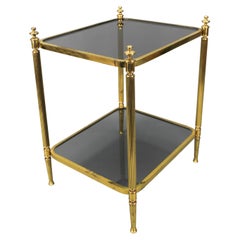 Hollywood Regency Style Brass and Smoked Glass Two-Tier Side Table