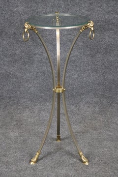 Hollywood Regency Style Brass and Steel Ramshead Pedestal Table Manner Jansen