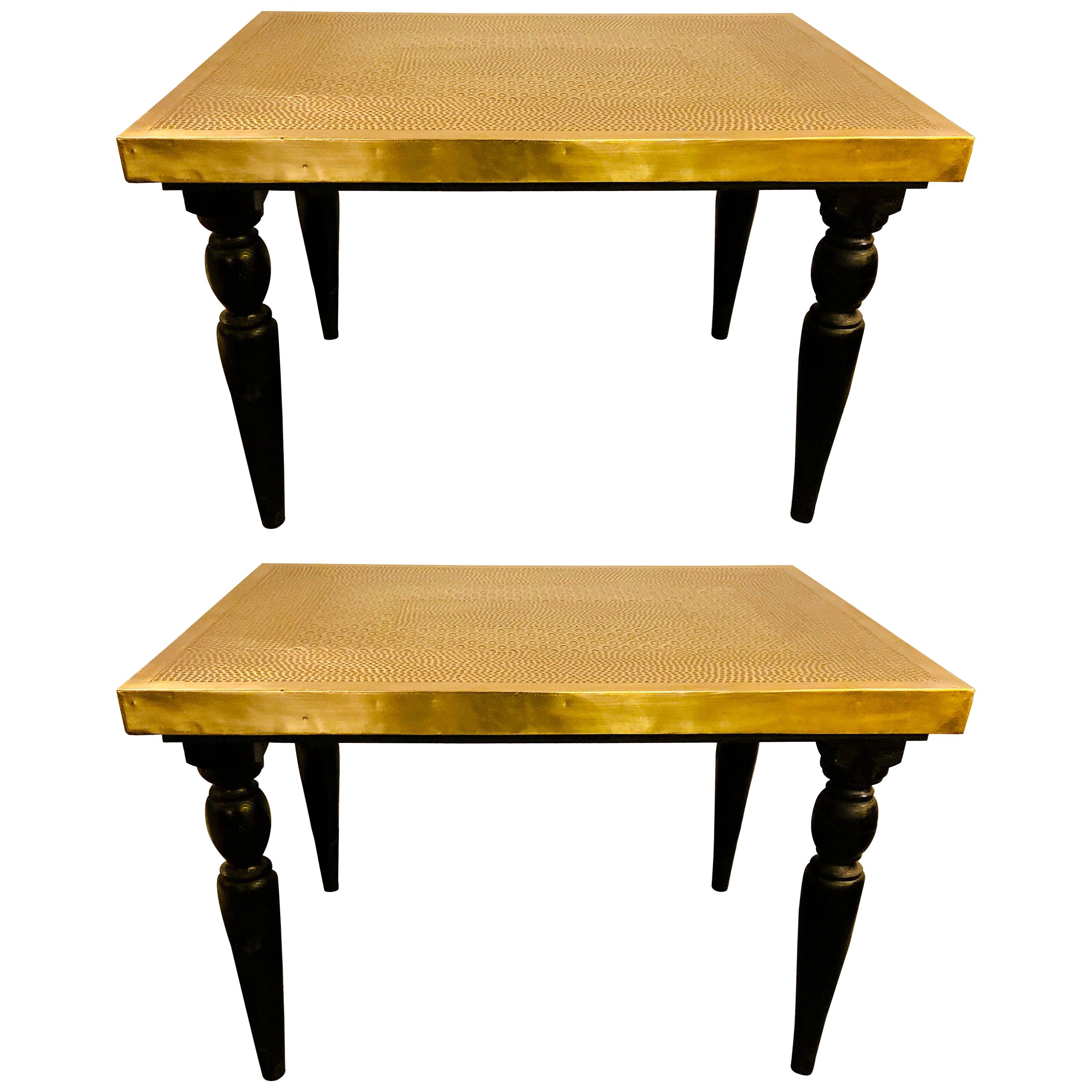 Hollywood Regency Style Handcrafted Brass Center or End Table, a Pair im Angebot