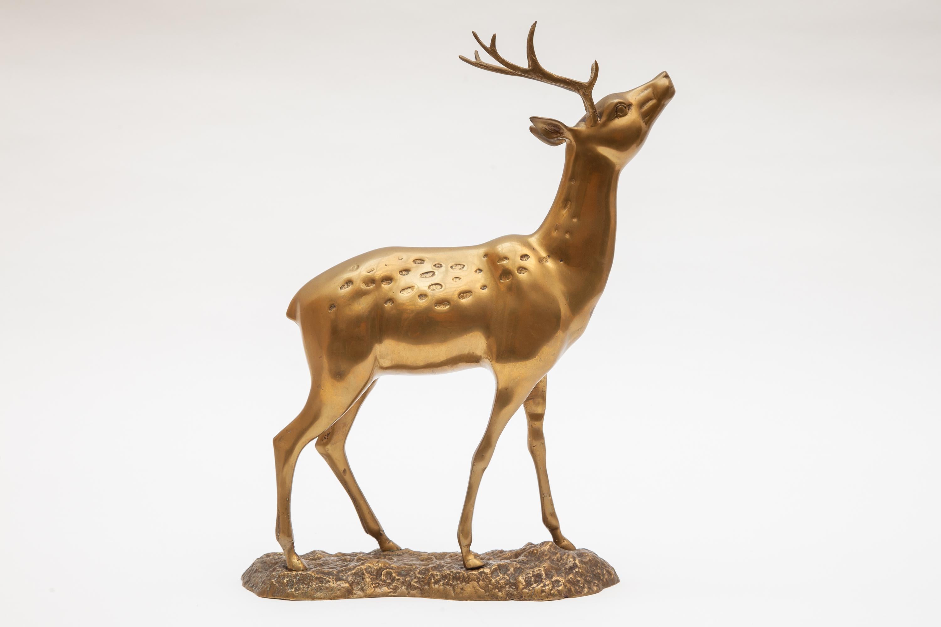 Spanish Hollywood Regency Style Brass Doe and Stag Sculpture Set