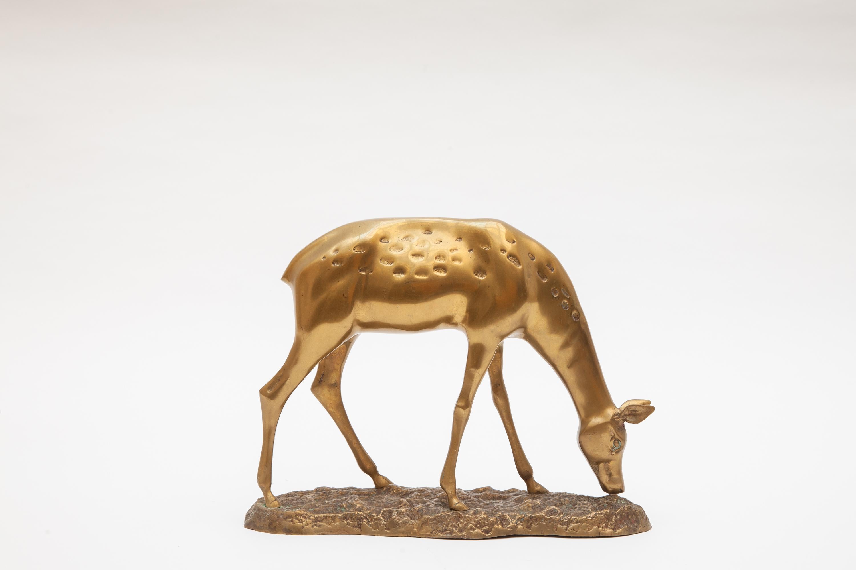 Molded Hollywood Regency Style Brass Doe and Stag Sculpture Set