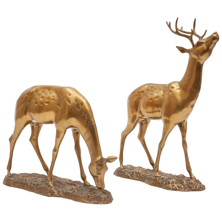 Hollywood Regency Style Brass Doe and Stag Sculpture Set at 1stdibs