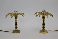 Hollywood Regency Style Brass Duo Table Lamps Flower Lillies Willy Daro, 1970s