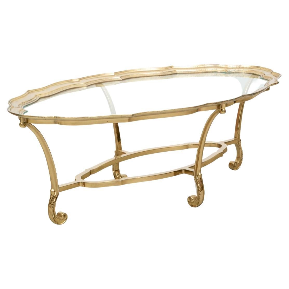 Hollywood Regency Style Brass Framed Glass Cocktail Table