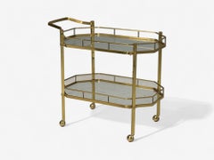 Hollywood Regency Style, Brass, Glass, Bar Cart, France, 1970s