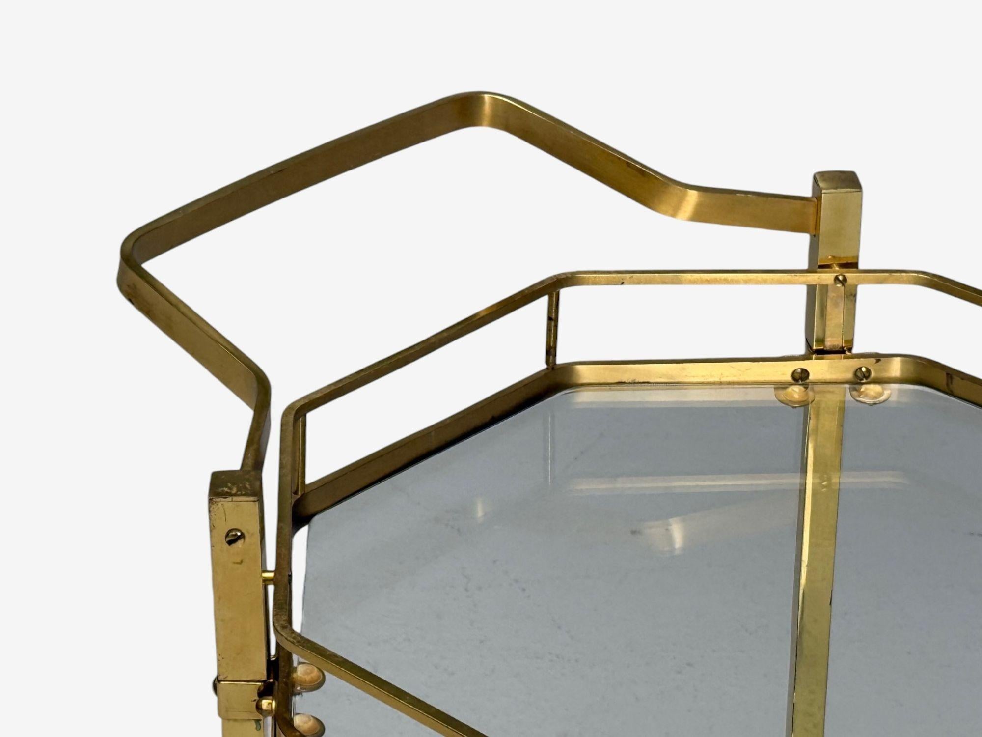 Hollywood Regency Style, Brass, Glass, Bar Cart, France, 1970s (Messing) im Angebot