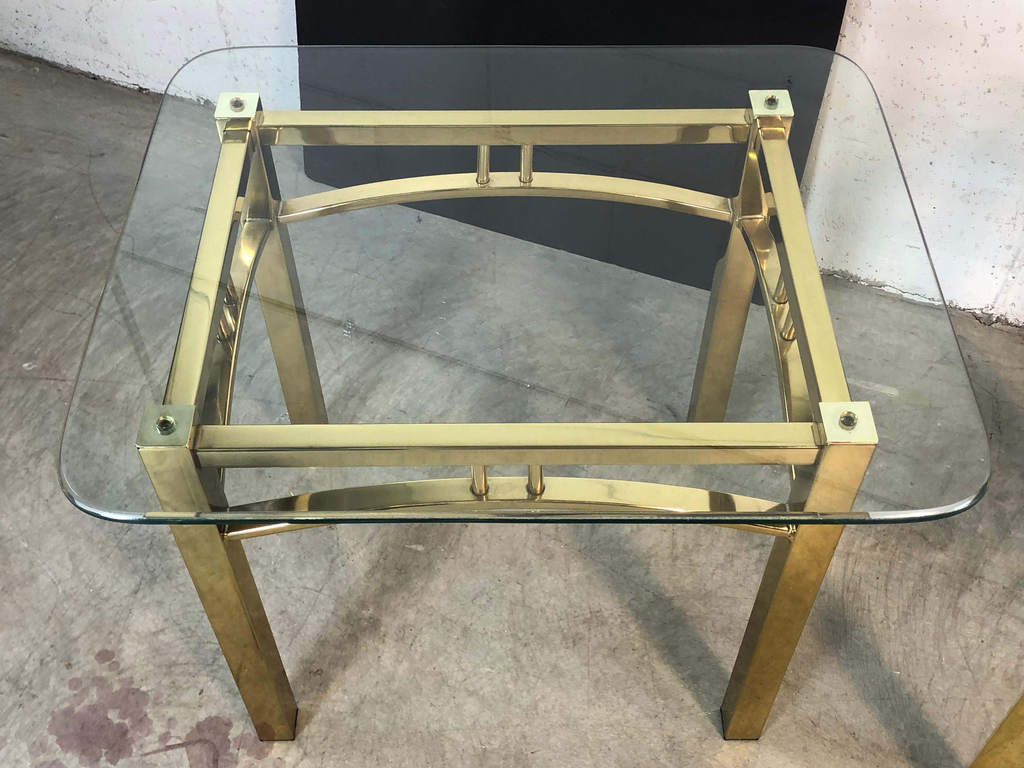 20th Century Hollywood Regency Style Brass and Glass Side Tables, Pair For Sale