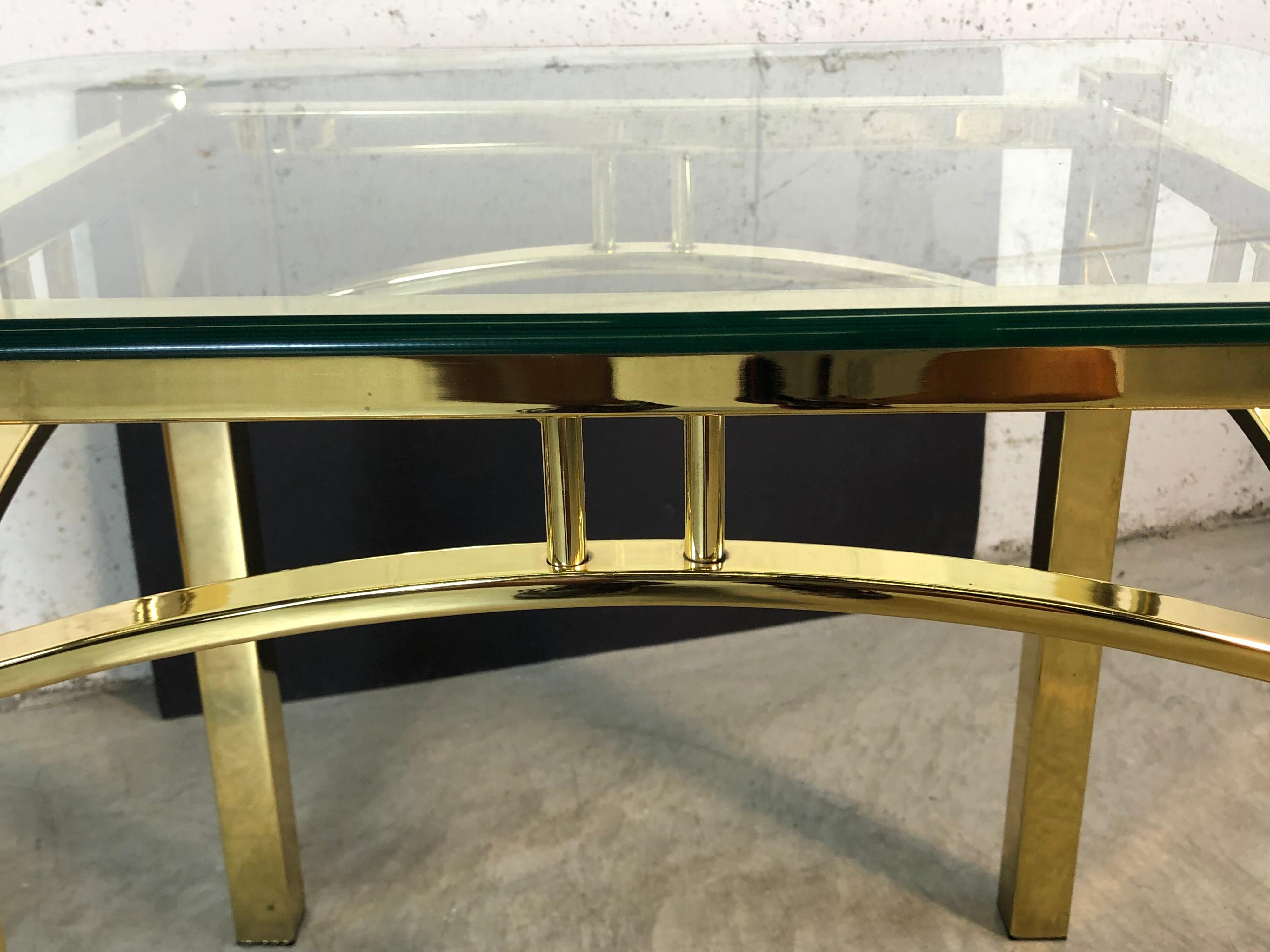 Hollywood Regency Style Brass and Glass Side Tables, Pair For Sale 1