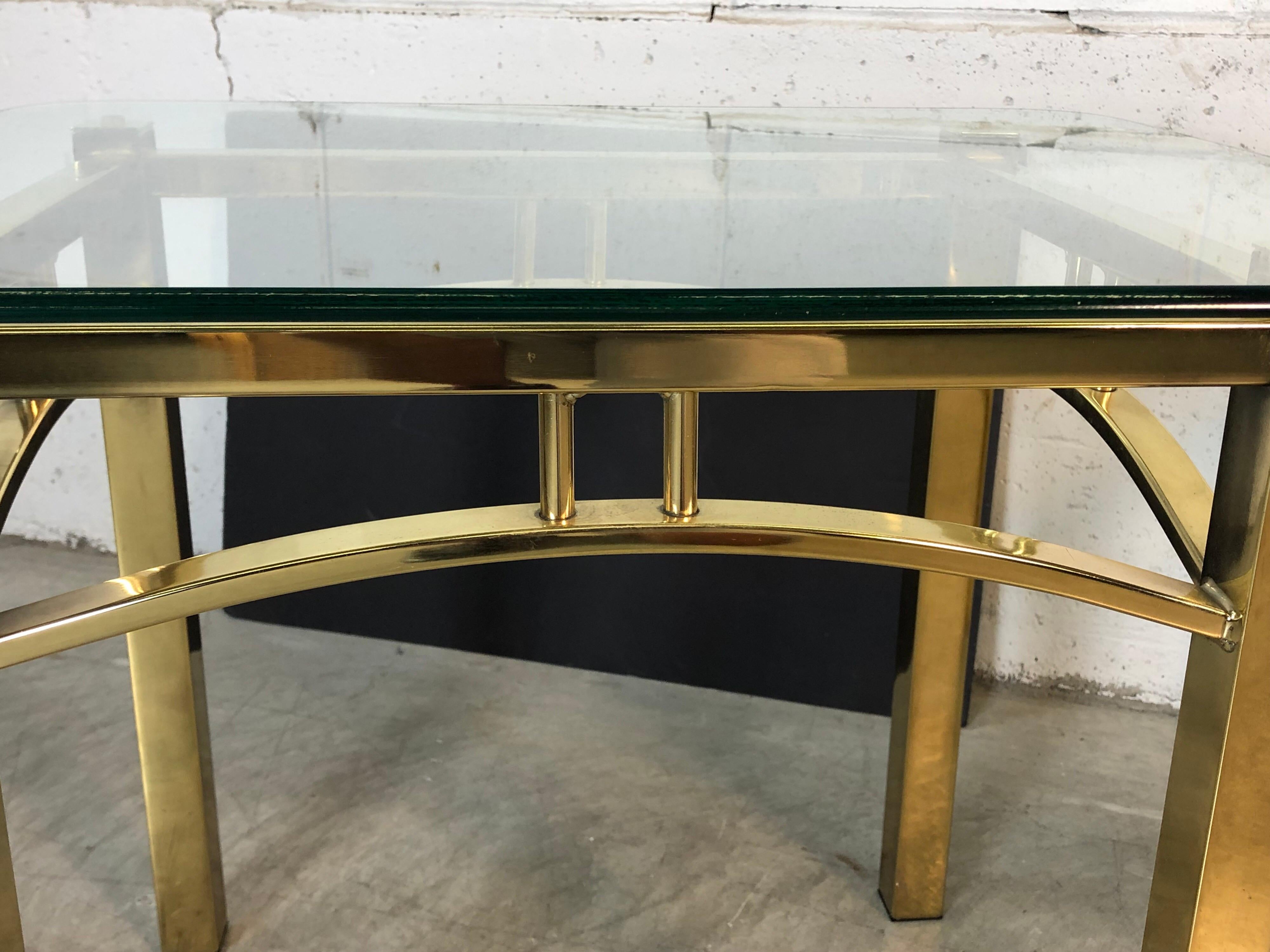 Hollywood Regency Style Brass and Glass Side Tables, Pair For Sale 2