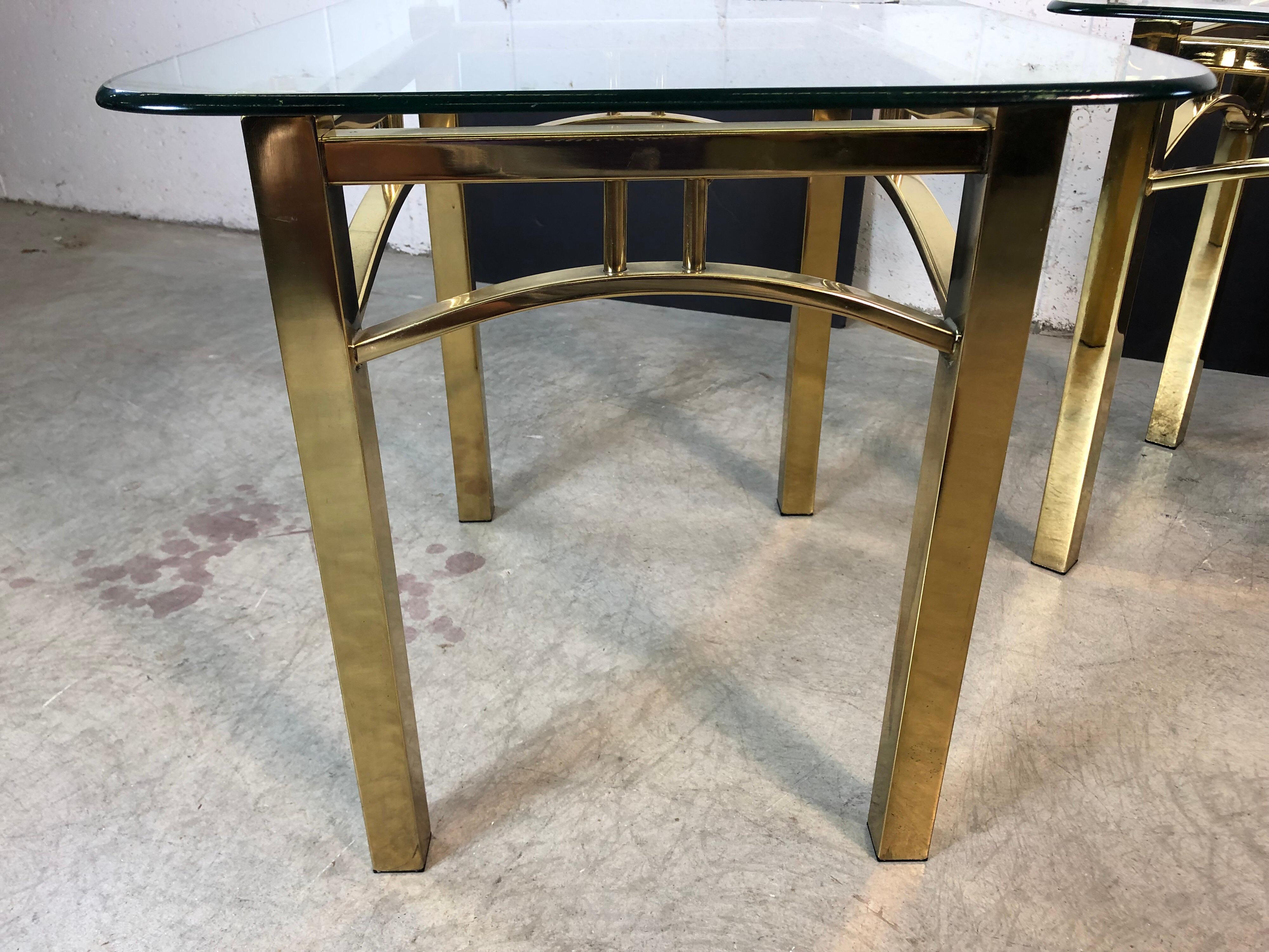 Hollywood Regency Style Brass and Glass Side Tables, Pair For Sale 3