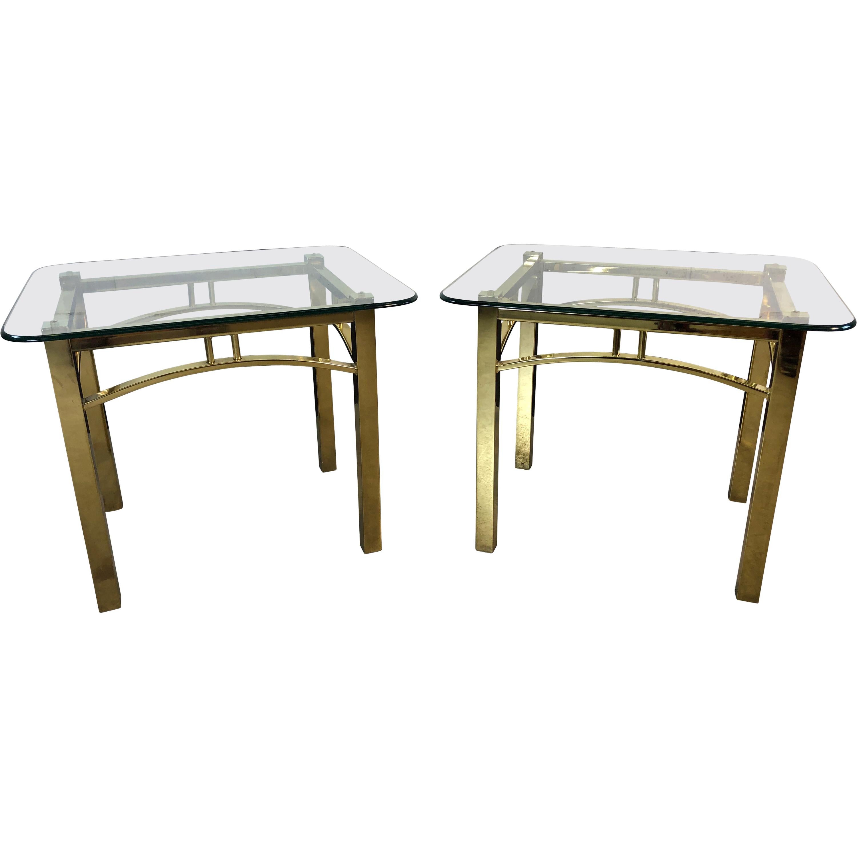 Hollywood Regency Style Brass and Glass Side Tables, Pair
