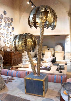 Hollywood Regency Style Brass Palm Tree Sculpture Lamp