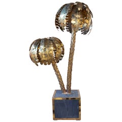 Hollywood Regency Style Brass Palm Tree Sculpture Lamp