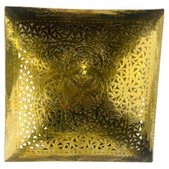 Hollywood Regency Style Brass Square Filigree Design Wall Sconce, a Pair