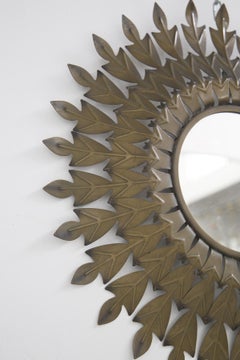 Hollywood Regency Style Brass Sun Shaped Mirror