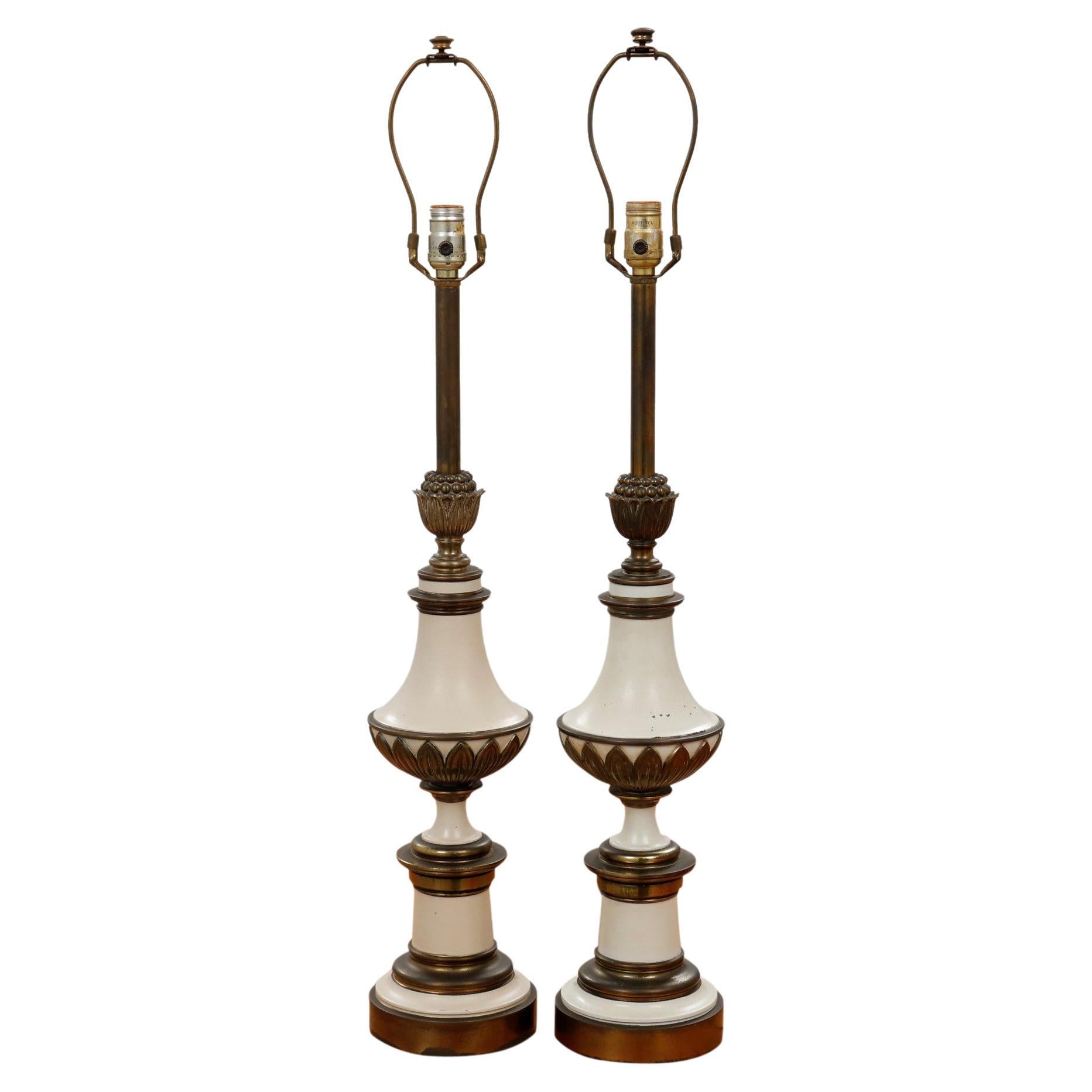 Hollywood Regency Style Brass Table Lamps by Stiffel, a Pair