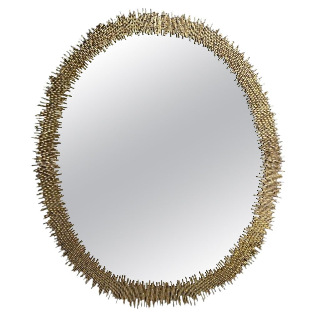 Hollywood Regency Style, Brutalist Modern, Round Wall Mirrors, Brass Star Motif For Sale