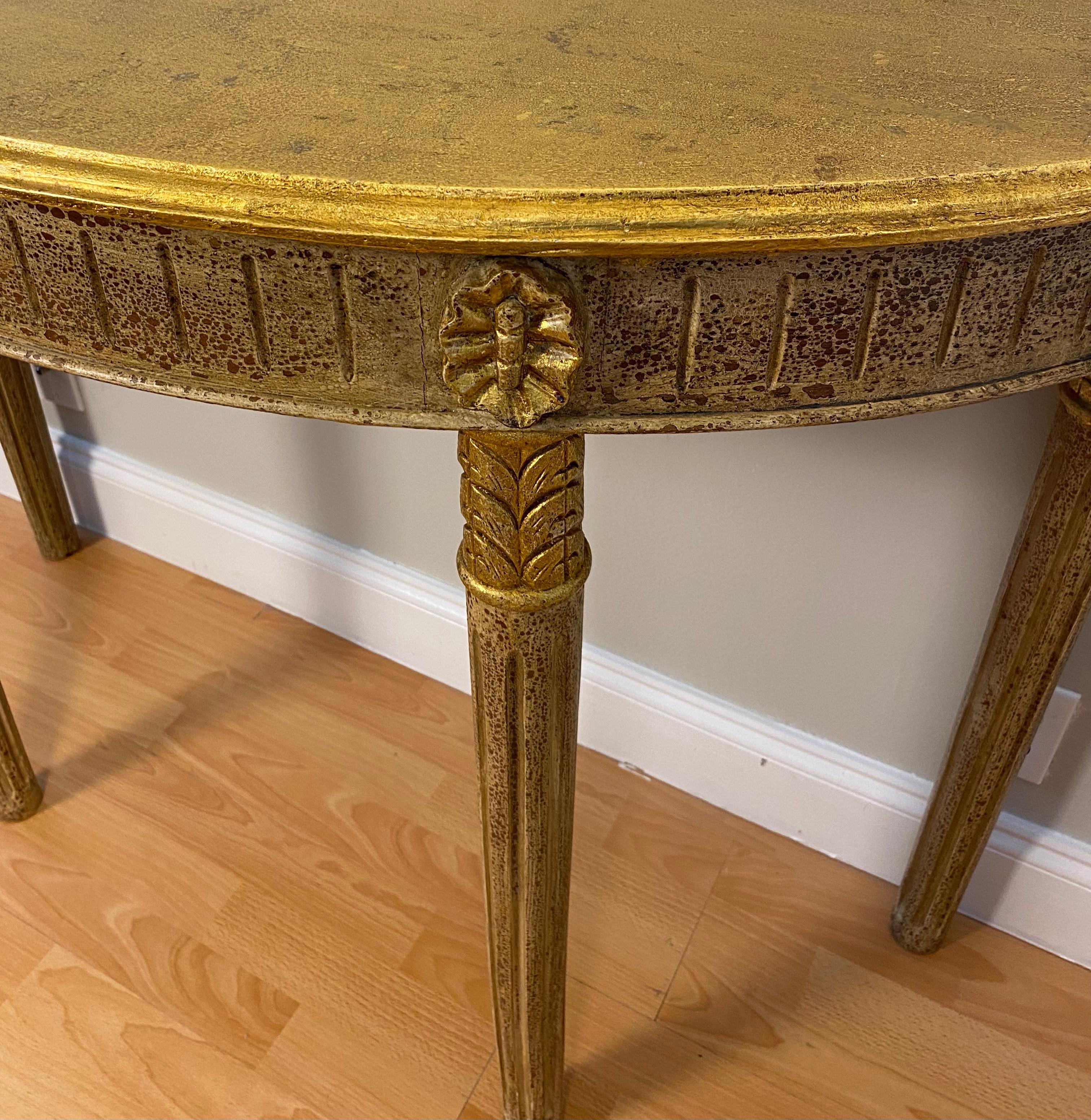Hand-Carved Hollywood Regency Style Half Moon Console Table For Sale