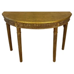 Vintage Hollywood Regency Style Carved Giltwood Half Moon Console Table