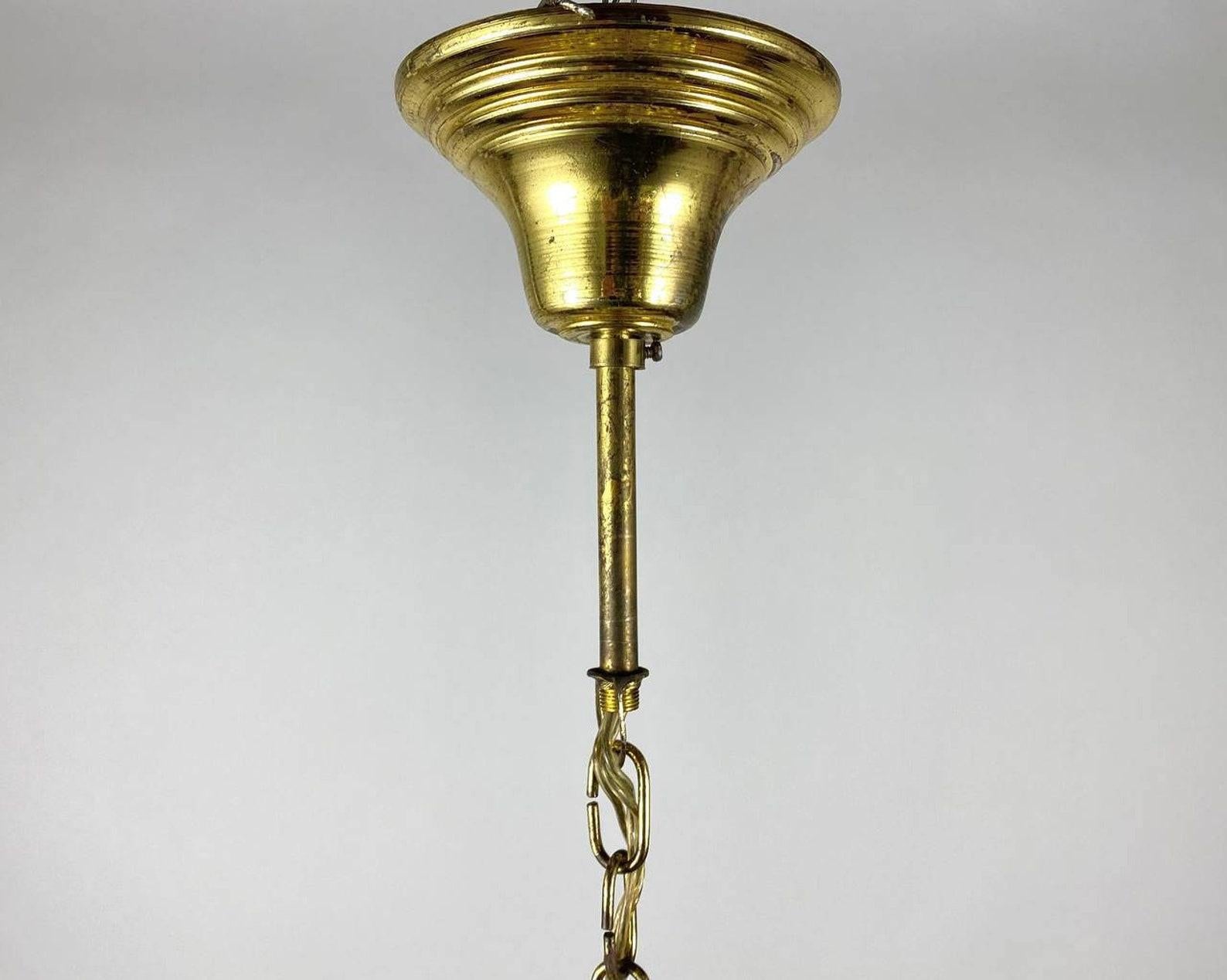 Brass Hollywood Regency Style Cascading Chandelier, Vintage Crystal Lighting For Sale