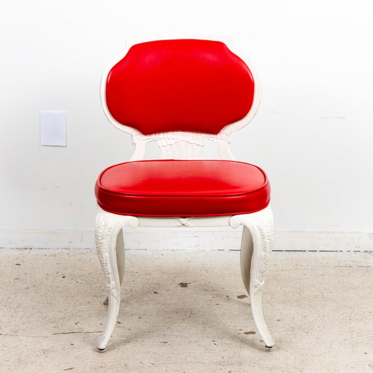 Hollywood Regency Style Cast Aluminum Table with Six Chairs For Sale at