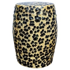 Hollywood Regency Style Ceramic Leopard Garden Stool / Side Table